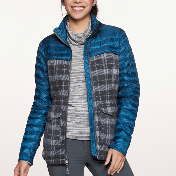 Toad&Co Breckinridge women’s jacket wool Hybrid puffy turquoise gray plaid NWT M - Picture 10 of 16